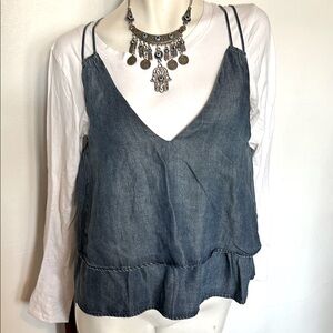 Women's Denim-Look Layered V-Neck Cami Tank - Blue